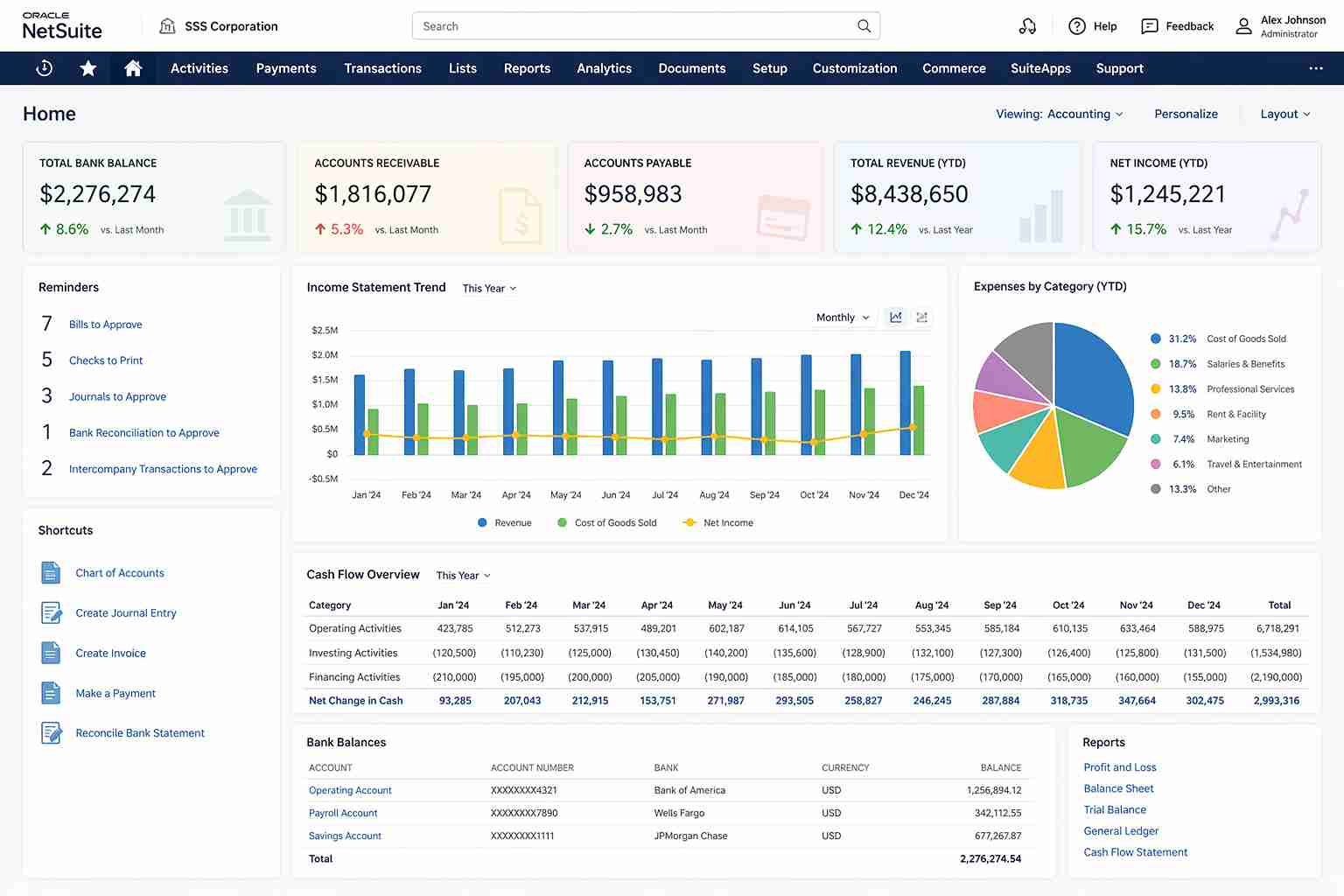 NetSuite Cloud Accounting Financial Management Dashboard